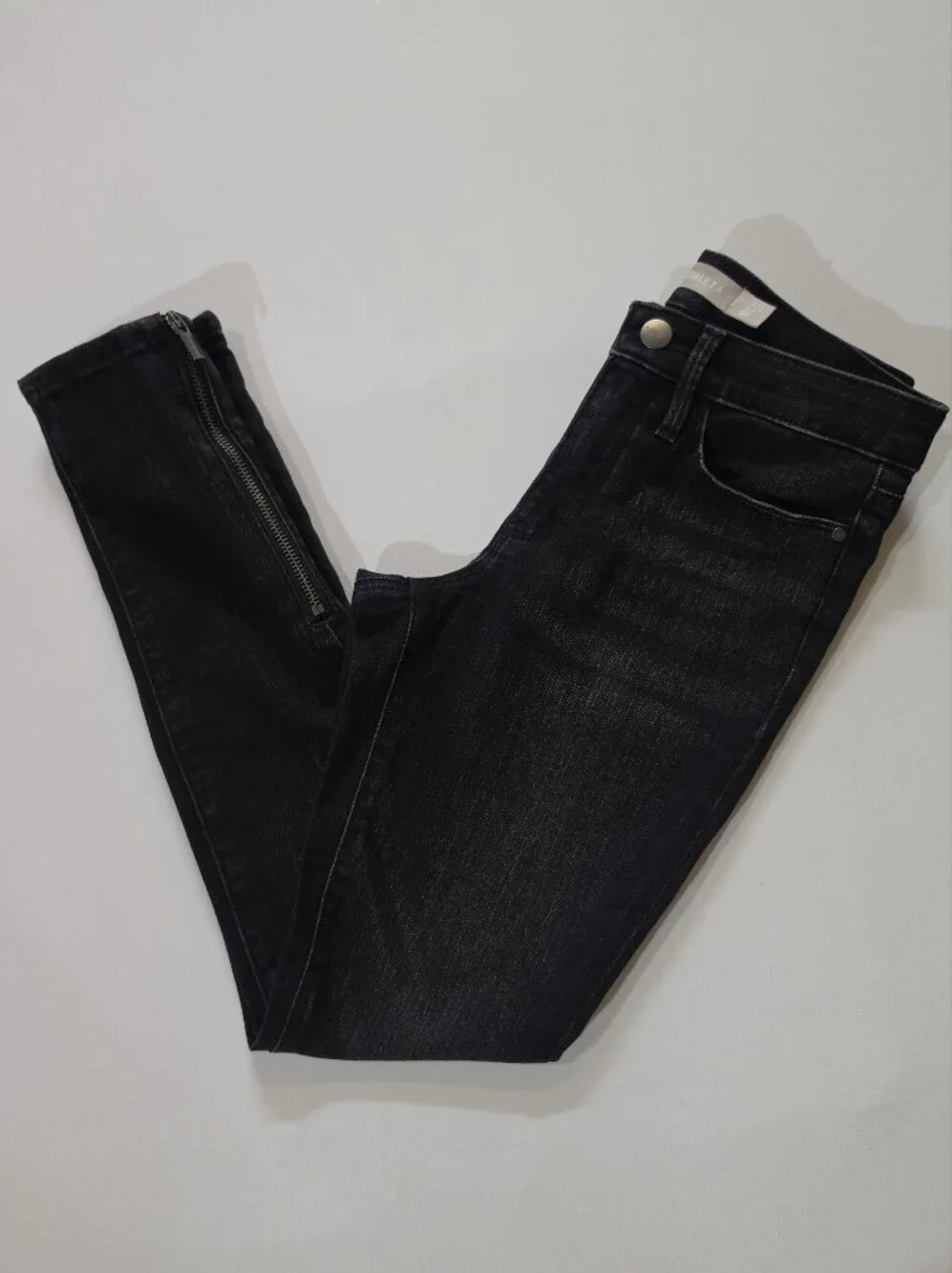 Athleta Sculptek Skinny Jeans Womens 0P Black Mid Rise Grunge 90s Style Denim